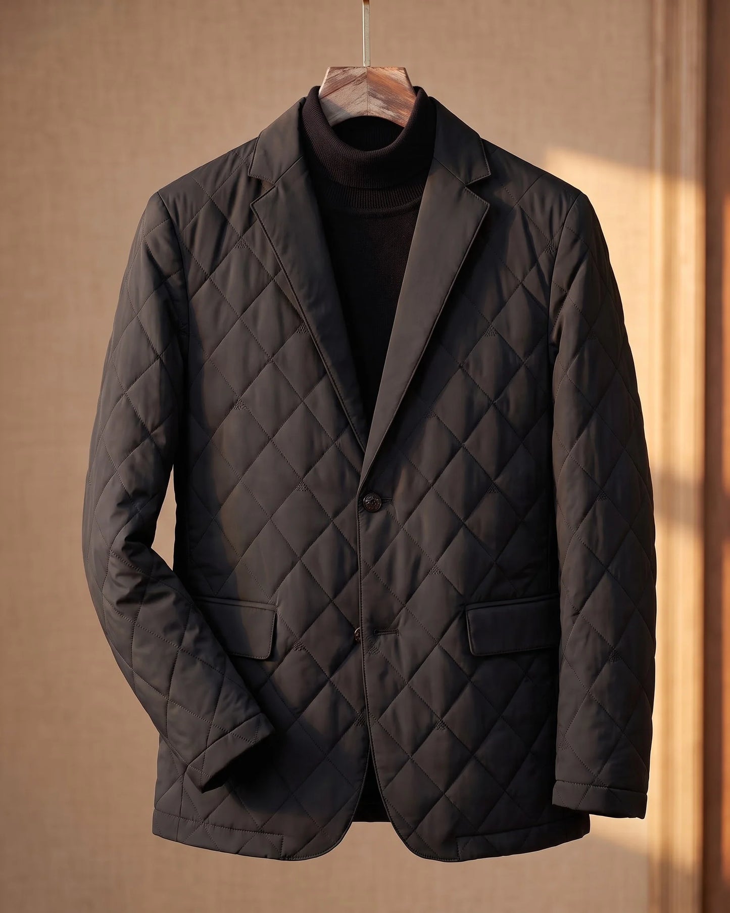 Men's Diamond-Quilted Button-Front Blazer in Black – product view | Hensley London