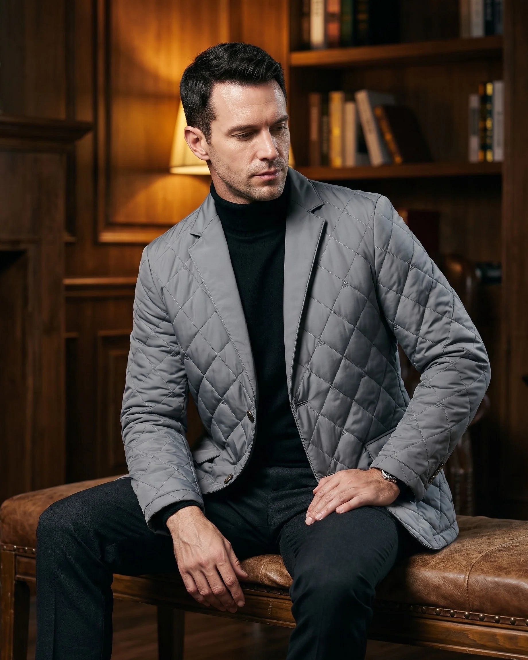Men's Diamond-Quilted Button-Front Blazer – additional product view | Hensley London