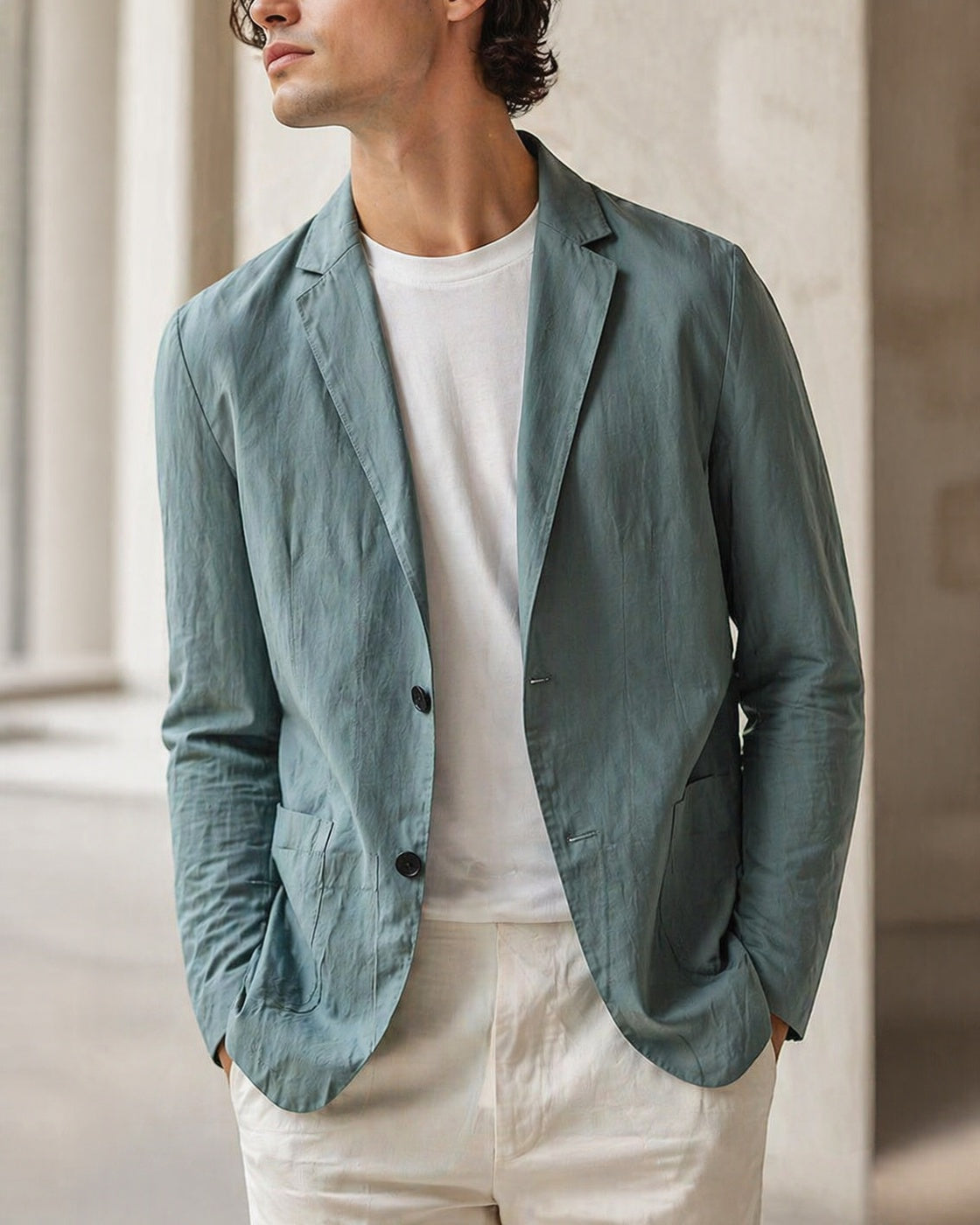Men's Lightweight Unstructured Blazer - close-up view | Hensley London