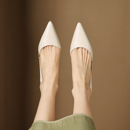 Women's Leather Pointed-Toe Kitten Heel Pumps – detail view | Hensley London