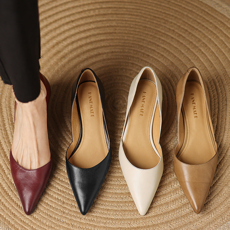 Women's Leather Pointed-Toe Kitten Heel Pumps – side view | Hensley London