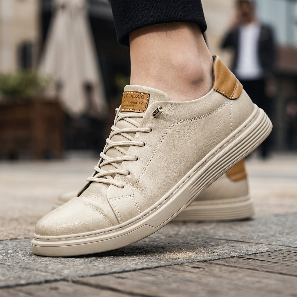 Men's Leather Orthopedic Comfort Sneakers in Black – side view | Hensley London