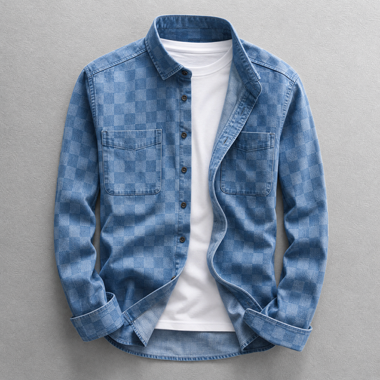 Men's Washed Cotton-Denim Button-Up Shirt – main product view | Hensley London