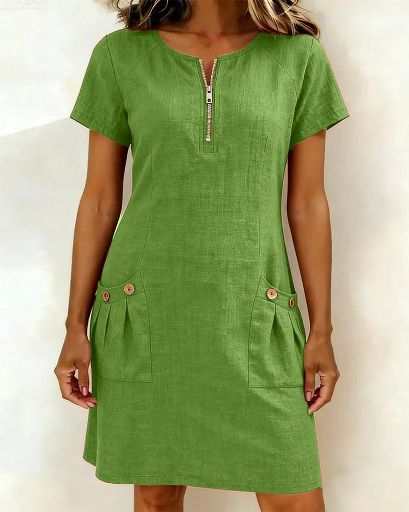 Women's A-Line Zip-Neck Pocket Dress – product view | Hensley London