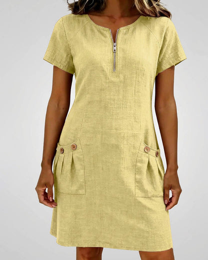 Women's A-Line Zip-Neck Pocket Dress – product view | Hensley London