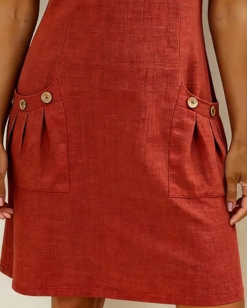Women's A-Line Zip-Neck Pocket Dress – detail view | Hensley London