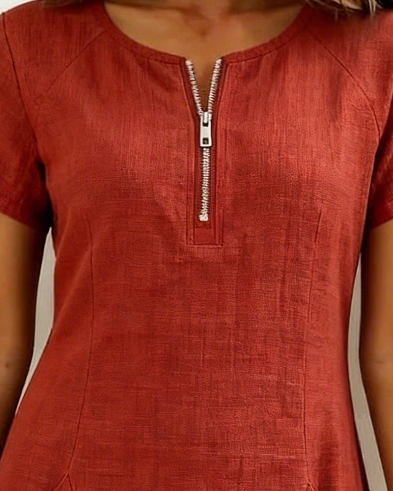 Women's A-Line Zip-Neck Pocket Dress – detail view | Hensley London