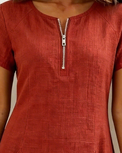 Women's A-Line Zip-Neck Pocket Dress – detail view | Hensley London
