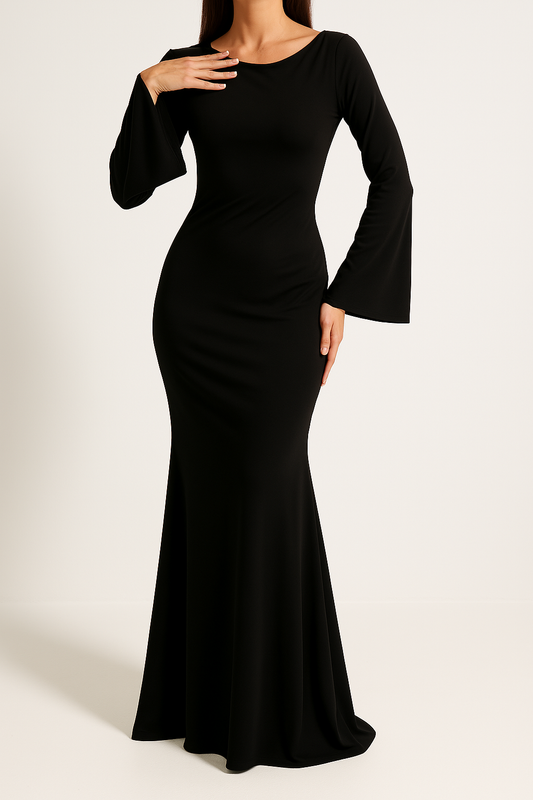 Women's Evening Gown Black Size M Satin Blend Elegant Formal Dress-2