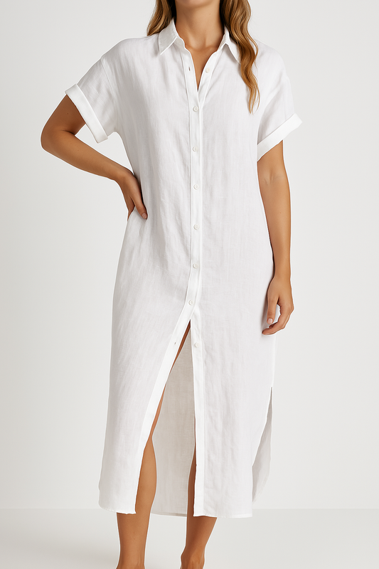 Women's Shirt Dress White Size M Cotton Blend-2