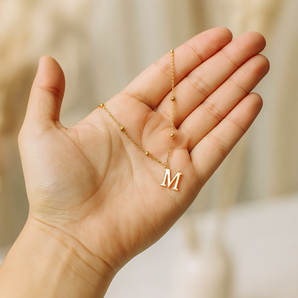 Personalized Gold Initial Necklace with Dainty Satellite Chain – Adjustable Length Women's Jewelry