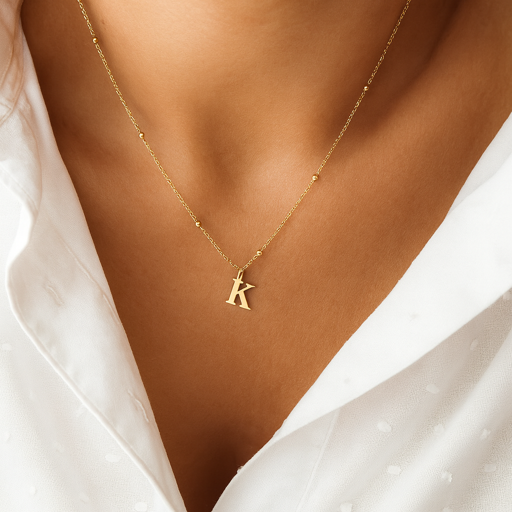 Personalized Gold Initial Necklace with Dainty Satellite Chain – Adjustable Length Women's Jewelry