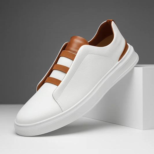 Men's Genuine Leather Low-Top Sneakers in White – product view | Hensley London