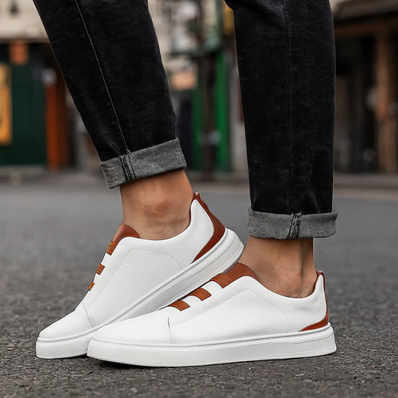 Men's Genuine Leather Low-Top Sneakers – front view | Hensley London