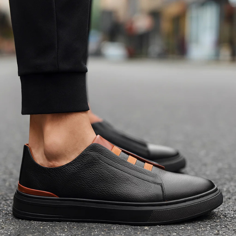 Men's Genuine Leather Low-Top Sneakers – side view | Hensley London