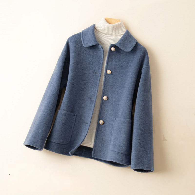 Women's Cashmere Button-Front Jacket in Blue – front view | Hensley London