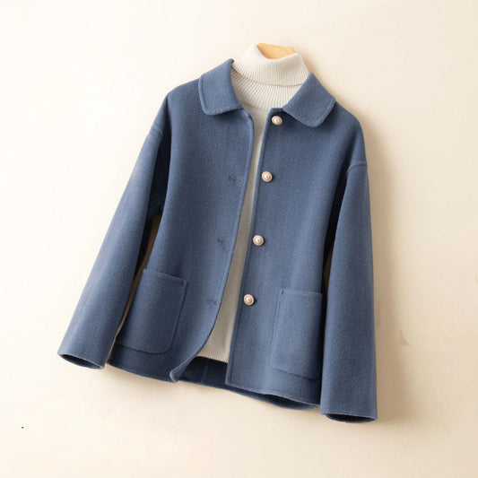 Women's Cashmere Button-Front Jacket in Blue – front view | Hensley London