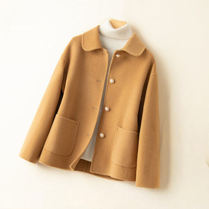 Women's Cashmere Button-Front Jacket in Camel – front view | Hensley London
