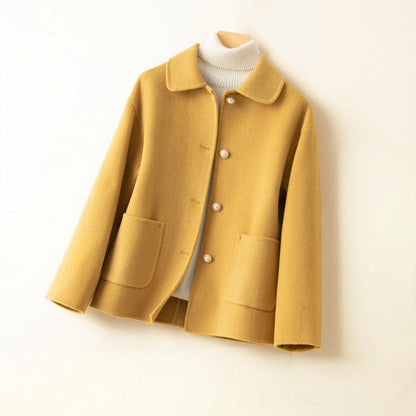 Women's Cashmere Button-Front Jacket in Yellow – front view | Hensley London