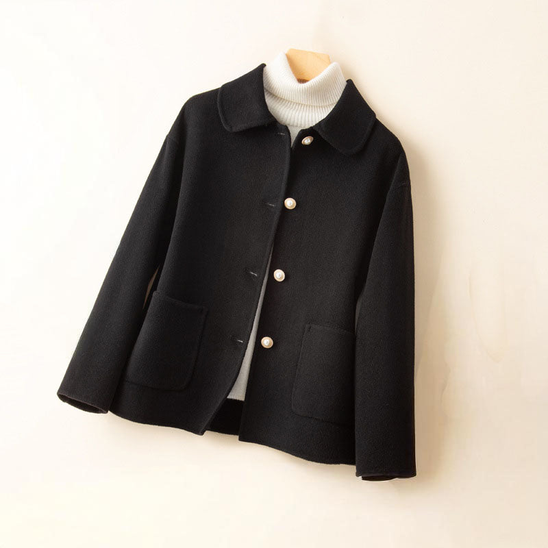 Women's Cashmere Button-Front Jacket in Black – front view | Hensley London