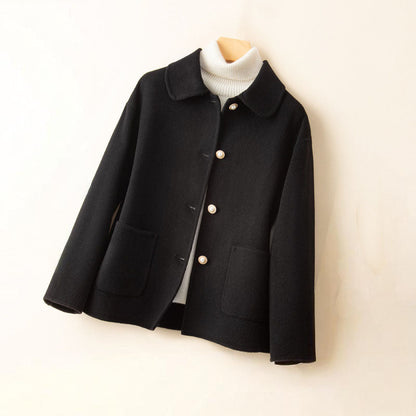 Women's Cashmere Button-Front Jacket in Black – front view | Hensley London
