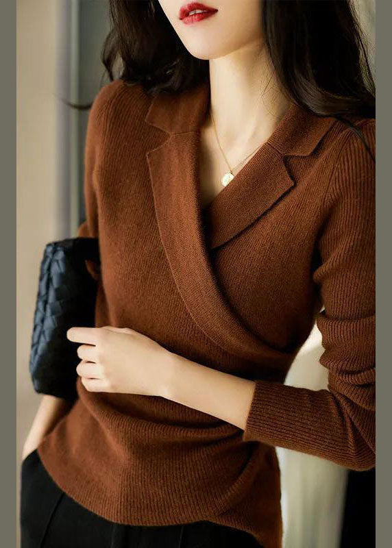 Women's Sweater Caramel Knit Peter Pan Collar Slim Fit - 1