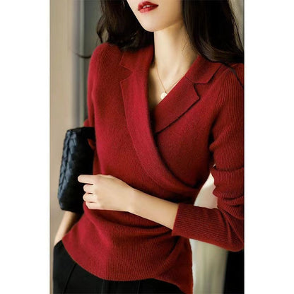 Women's Sweater Caramel Knit Peter Pan Collar Slim Fit - 5