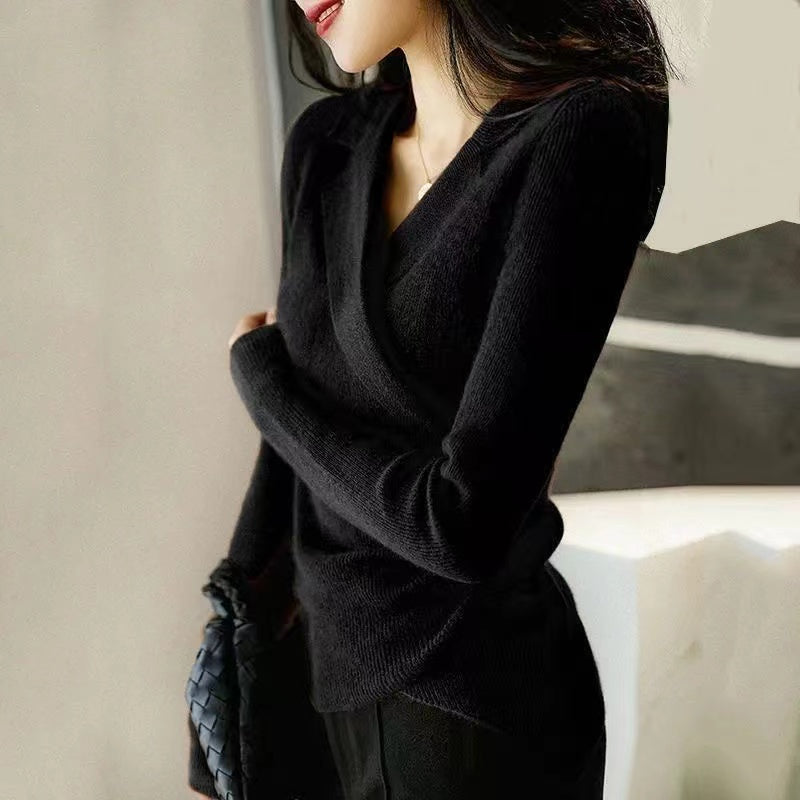 Women's Sweater Caramel Knit Peter Pan Collar Slim Fit - 7