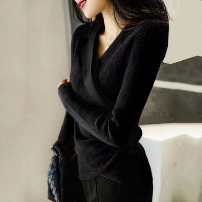 Women's Sweater Caramel Knit Peter Pan Collar Slim Fit - 7