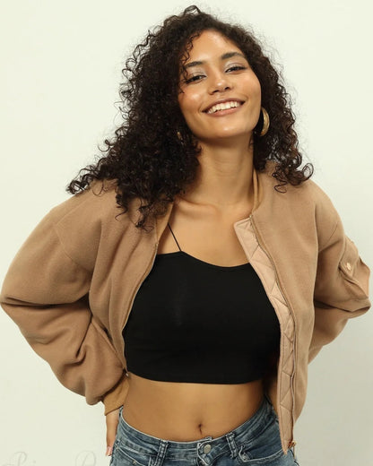 Chic Women's Quilted Jacket | Loose Fit, Collarless Bomber Design 3