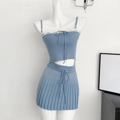 Chic Knitted Tube Top, Cropped Cardigan, and Mini Pleated Skirt Set 6
