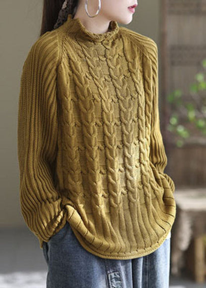 Women's Sweater Yellow Knit Turtle Neck - 1
