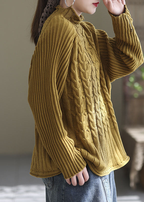 Women's Sweater Yellow Knit Turtle Neck - 3