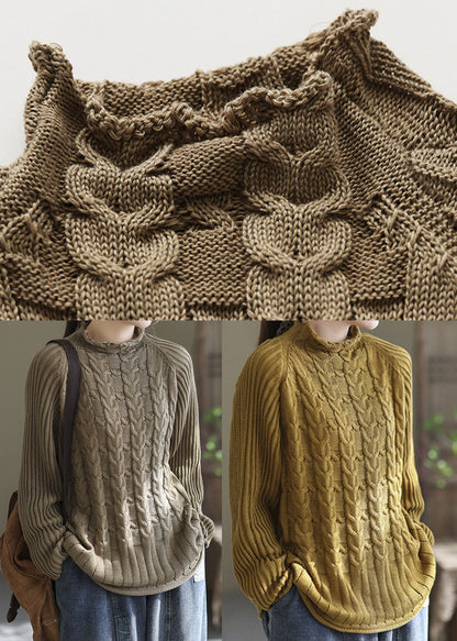 Women's Sweater Yellow Knit Turtle Neck - 5