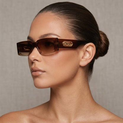 Women's Slim Rectangle Sunglasses – angled view | Hensley London