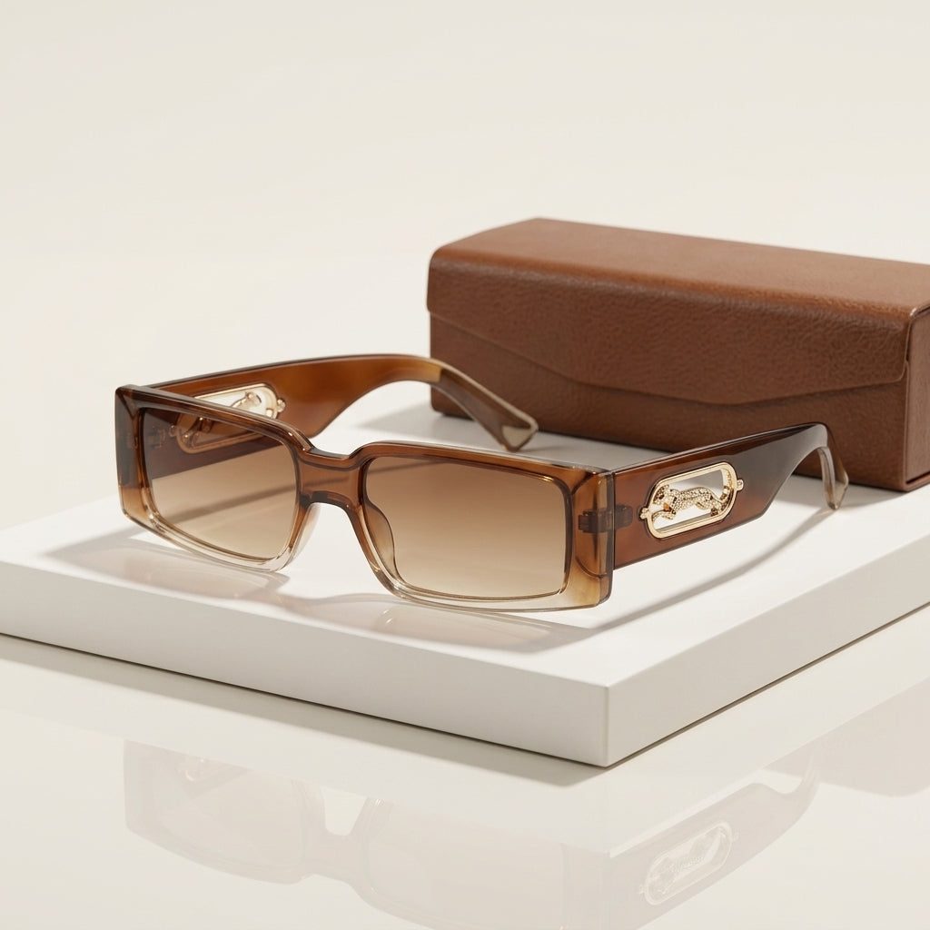 Women's Slim Rectangle Sunglasses – back view | Hensley London