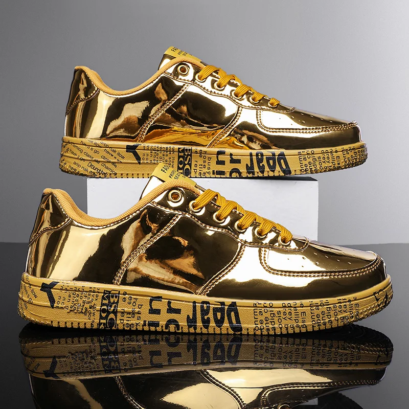 Men's Leather Metallic Court Sneakers – product view | Hensley London