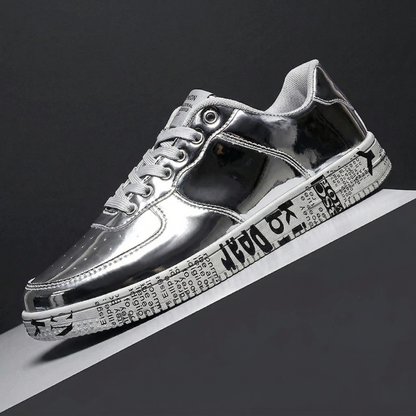 Men's Leather Metallic Court Sneakers – product view | Hensley London