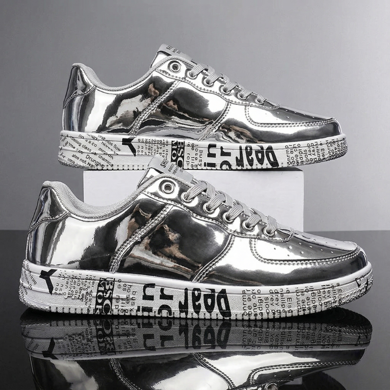 Men's Leather Metallic Court Sneakers – product view | Hensley London