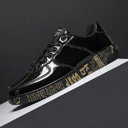 Men's Leather Metallic Court Sneakers – product view | Hensley London