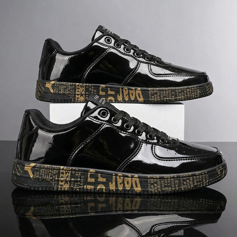 Men's Leather Metallic Court Sneakers – product view | Hensley London