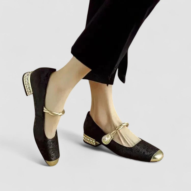 Women's Mary Jane Shoes Black Orthopaedic Low Block Heel - 6
