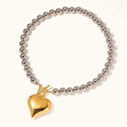 Chunky Bead Heart Pendant Necklace – Waterproof and Hypoallergenic Stainless Steel with 18k Gold Accent 0