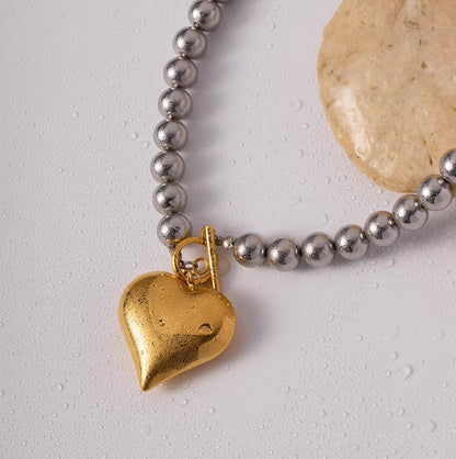 Chunky Bead Heart Pendant Necklace – Waterproof and Hypoallergenic Stainless Steel with 18k Gold Accent 3