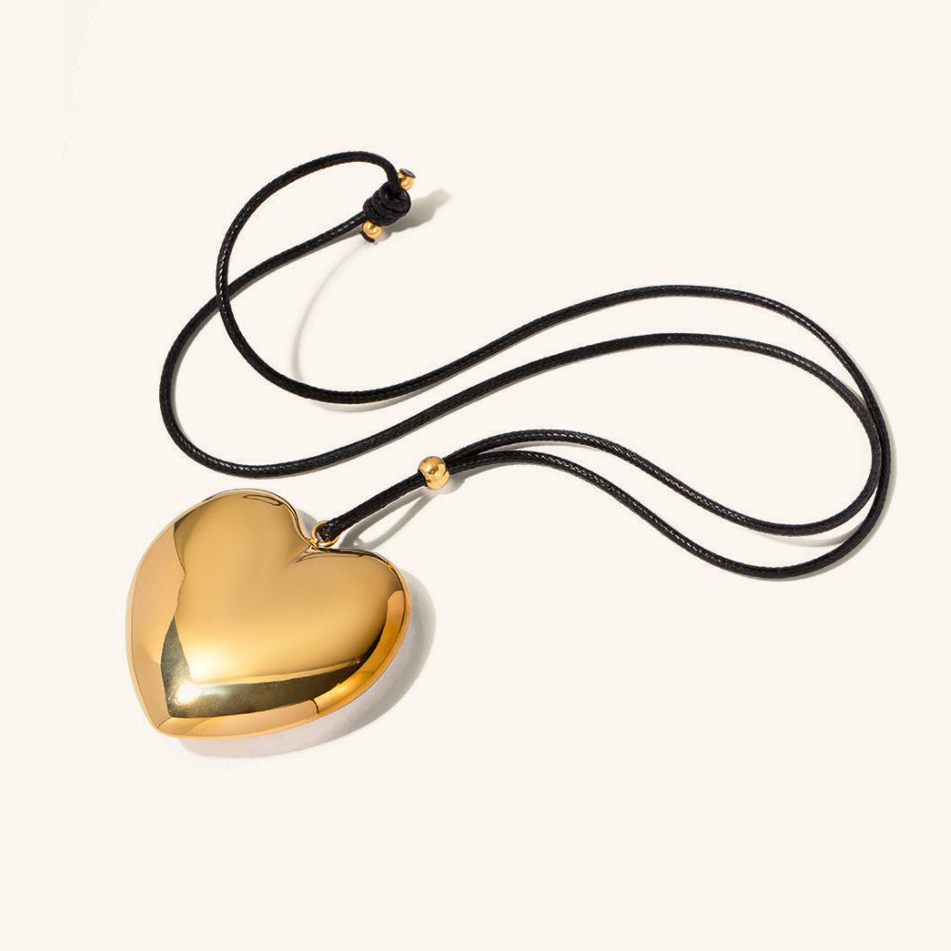 Chunky Gold Heart Pendant Necklace with Black Rope – Hypoallergenic and Waterproof Statement Jewelry for Women 0