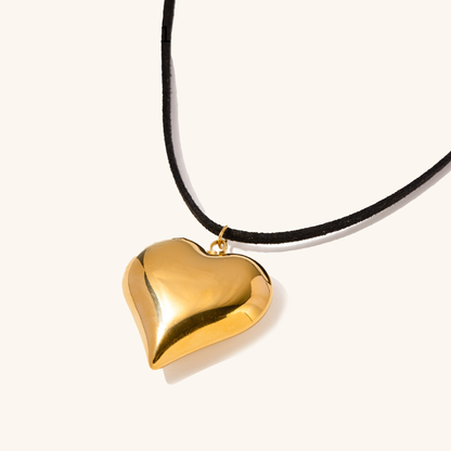 Chunky Heart Pendant Necklace – Long Black Rope, Waterproof, Hypoallergenic, 56 Inches, Bold Statement Jewelry for Women 0