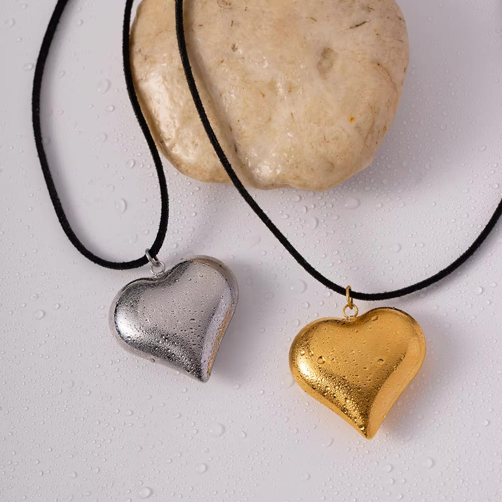 Chunky Heart Pendant Necklace – Long Black Rope, Waterproof, Hypoallergenic, 56 Inches, Bold Statement Jewelry for Women 4