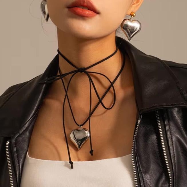 Chunky Heart Pendant Necklace – Long Black Rope, Waterproof, Hypoallergenic, 56 Inches, Bold Statement Jewelry for Women 6