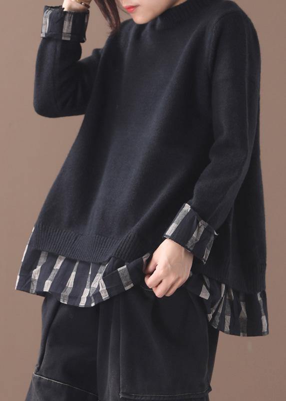 Women's Oversized Sweater Black Cotton Blend - 1