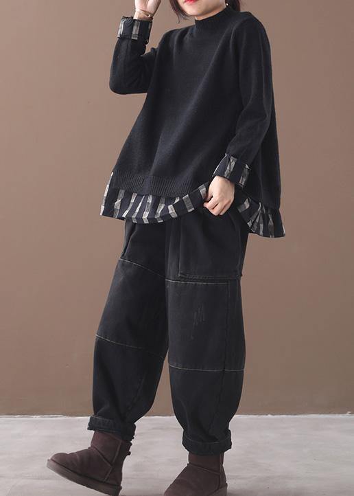 Women's Oversized Sweater Black Cotton Blend - 2